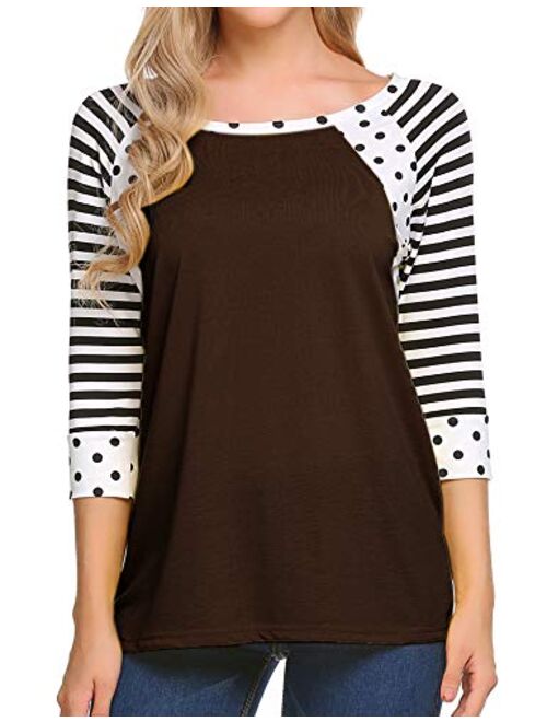 Zeagoo Women's Polka Dots Shirt Striped 3/4 Sleeve Casual Scoop Neck Tops Tee S-XXXL