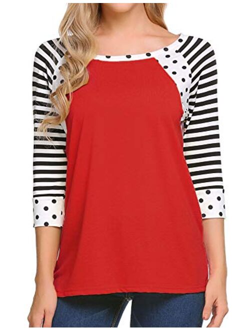 Zeagoo Women's Polka Dots Shirt Striped 3/4 Sleeve Casual Scoop Neck Tops Tee S-XXXL