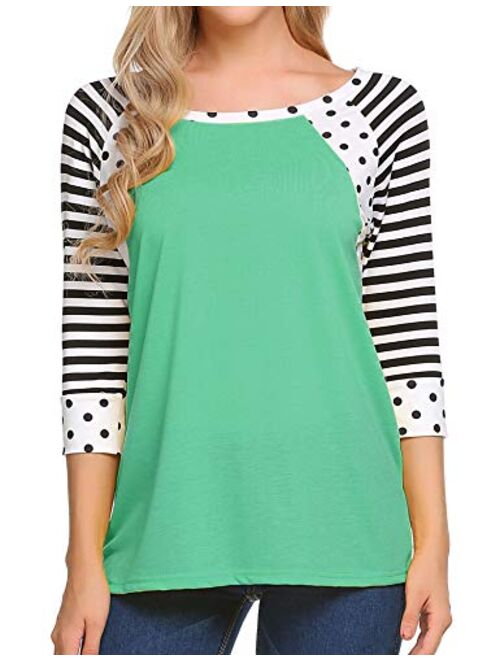 Zeagoo Women's Polka Dots Shirt Striped 3/4 Sleeve Casual Scoop Neck Tops Tee S-XXXL