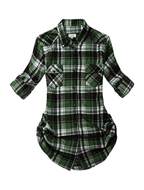 Match Women's Long Sleeve Flannel Plaid Shirt