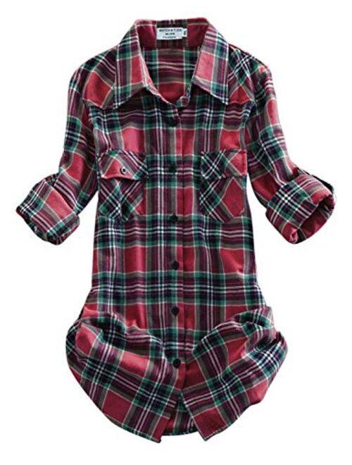 Match Women's Long Sleeve Flannel Plaid Shirt