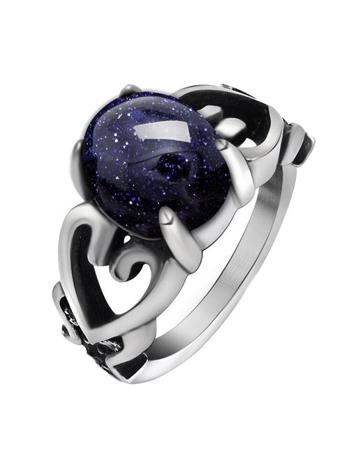 FANSING Womens Rings Celtic, Blueish Galaxy Stone Ring Heart, Zirconia, Stainless Steel, Size 6-11