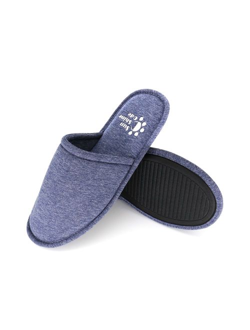 Sunshine Code Men's Memory Foam Cotton Washable Slippers with Matching Travel Bag for Home Hotel Spa Bedroom