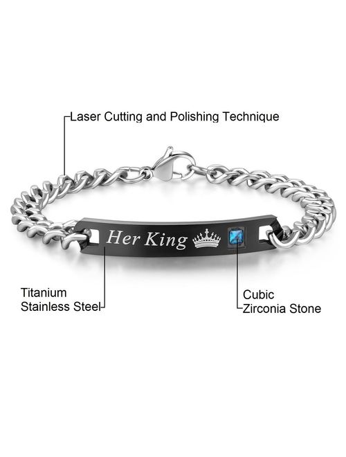 SunnyHouse Jewelry His Queen Her King His & Hers Matching Set Couple Bracelet in a Gift Box