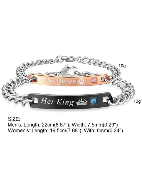 SunnyHouse Jewelry His Queen Her King His & Hers Matching Set Couple Bracelet in a Gift Box