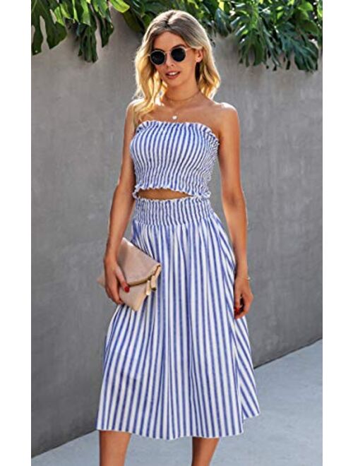 Buy Angashion Women's Floral Crop Top Maxi Skirt Set 2 Piece Outfit ...