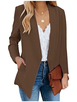 Vetinee Women's Open Front Pocket Blazer Long Sleeve Work Office Cardigan Jacket