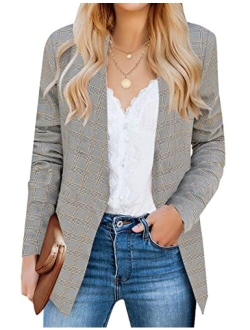 Vetinee Women's Open Front Pocket Blazer Long Sleeve Work Office Cardigan Jacket