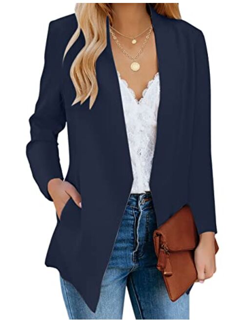 Vetinee Women's Open Front Pocket Blazer Long Sleeve Work Office Cardigan Jacket