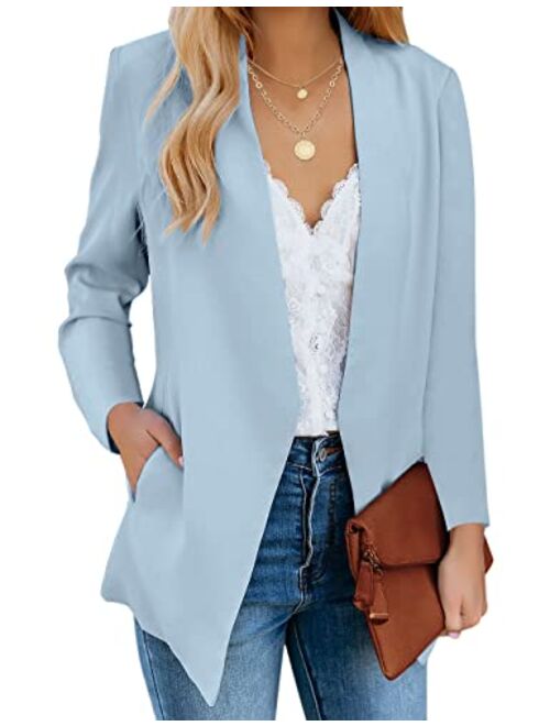 Vetinee Women's Open Front Pocket Blazer Long Sleeve Work Office Cardigan Jacket