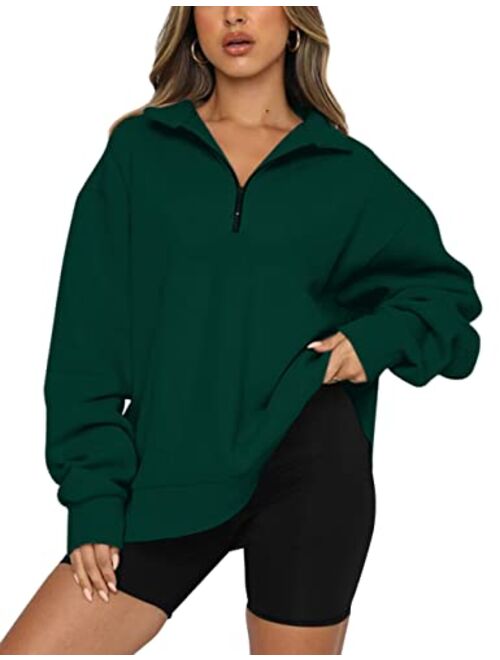 SAFRISIOR Womens Oversized Half Zip Sweatshirt Drop Shoulder Long Sleeves Collar Quarter 1/4 Zipper Pullover