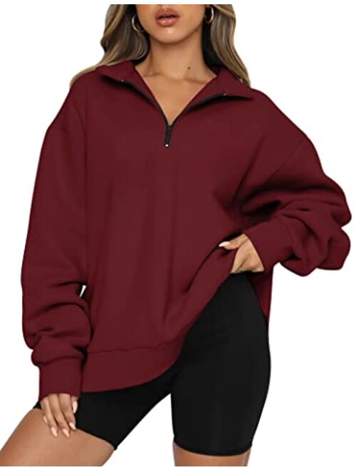 SAFRISIOR Womens Oversized Half Zip Sweatshirt Drop Shoulder Long Sleeves Collar Quarter 1/4 Zipper Pullover