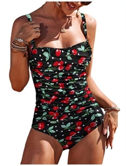 Womens One Piece Swimsuit Elegant Inspired Vintage Pin up Monokinis Tummy Control Swimwear Shirred Bathing Suits