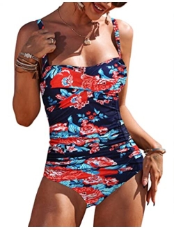 Womens One Piece Swimsuit Elegant Inspired Vintage Pin up Monokinis Tummy Control Swimwear Shirred Bathing Suits