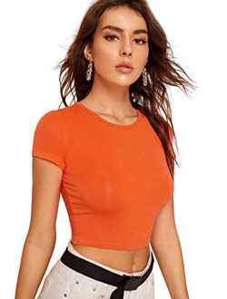 Women's Basic Short Sleeve Scoop Neck Crop Top