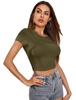 Women's Basic Short Sleeve Scoop Neck Crop Top