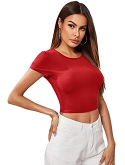 Women's Basic Short Sleeve Scoop Neck Crop Top