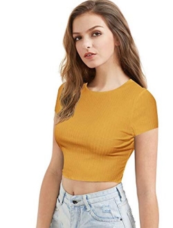 Women's Basic Short Sleeve Scoop Neck Crop Top