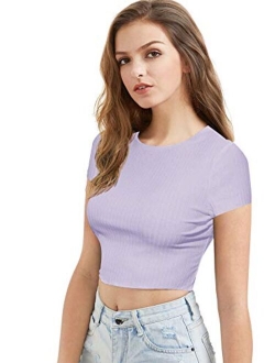 Women's Basic Short Sleeve Scoop Neck Crop Top