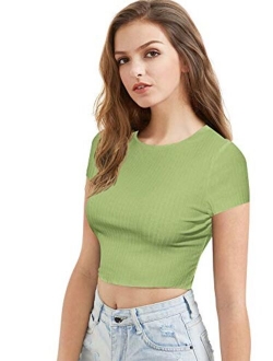 Women's Basic Short Sleeve Scoop Neck Crop Top