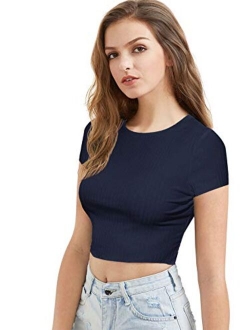 Women's Basic Short Sleeve Scoop Neck Crop Top