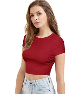 Women's Basic Short Sleeve Scoop Neck Crop Top