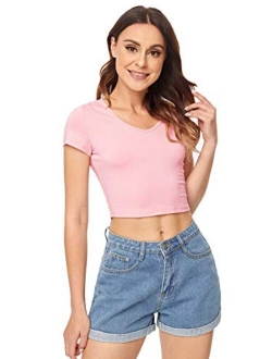 Women's Basic Short Sleeve Scoop Neck Crop Top