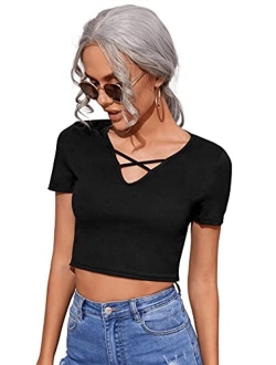 Women's Basic Short Sleeve Scoop Neck Crop Top