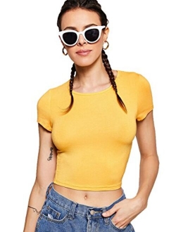 Women's Basic Short Sleeve Scoop Neck Crop Top