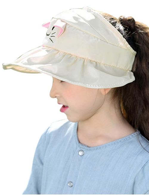 Bienvenu Kids Girls Wide Brim Visor Sun Hat - UV Protection Foldable Beach Cap