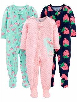 Baby and Toddler Girls' 3-Pack Loose Fit Polyester Jersey Footed Pajamas