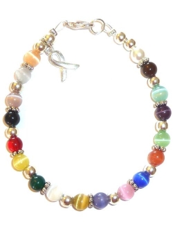 Cancer Awareness Bracelet, for Showing Support or Fundraising Campaign, 18 Colors to Choose from, Adult Sized with Extension, 6mm Cat's Eye Beads. Comes Packaged.