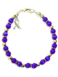 Cancer Awareness Bracelet, for Showing Support or Fundraising Campaign, 18 Colors to Choose from, Adult Sized with Extension, 6mm Cat's Eye Beads. Comes Packaged.