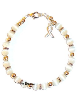 Cancer Awareness Bracelet, for Showing Support or Fundraising Campaign, 18 Colors to Choose from, Adult Sized with Extension, 6mm Cat's Eye Beads. Comes Packaged.