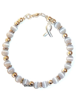 Cancer Awareness Bracelet, for Showing Support or Fundraising Campaign, 18 Colors to Choose from, Adult Sized with Extension, 6mm Cat's Eye Beads. Comes Packaged.