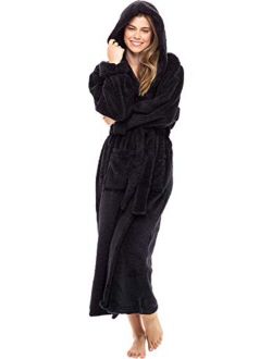 Women's Warm Fleece Robe with Hood, Long Plush Bathrobe