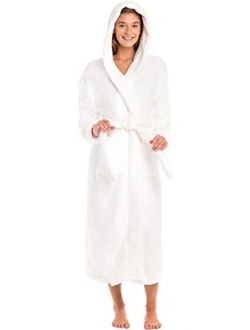 Women's Warm Fleece Robe with Hood, Long Plush Bathrobe