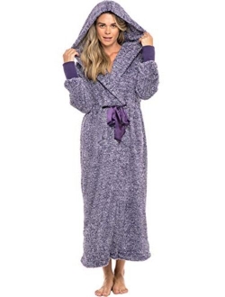 Women's Warm Fleece Robe with Hood, Long Plush Bathrobe