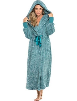 Women's Warm Fleece Robe with Hood, Long Plush Bathrobe