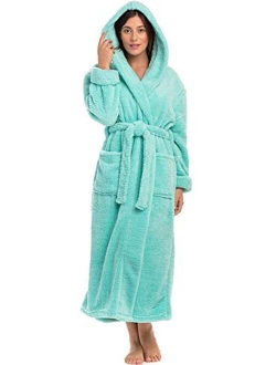 Women's Warm Fleece Robe with Hood, Long Plush Bathrobe