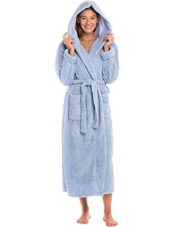 Women's Warm Fleece Robe with Hood, Long Plush Bathrobe