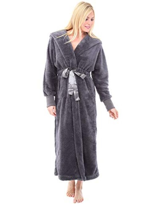 Alexander Del Rossa Women's Warm Fleece Robe with Hood, Long Plush Bathrobe