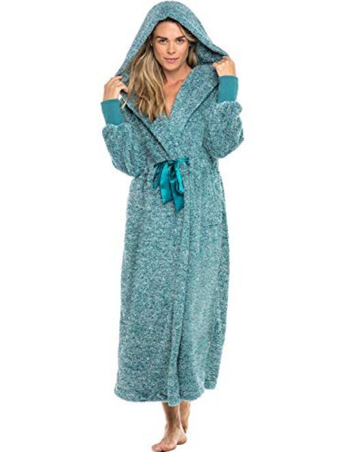 Alexander Del Rossa Women's Warm Fleece Robe with Hood, Long Plush Bathrobe