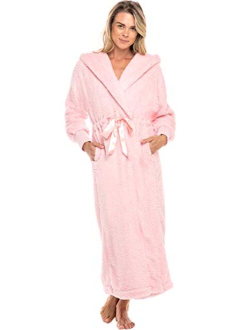 Alexander Del Rossa Women's Warm Fleece Robe with Hood, Long Plush Bathrobe