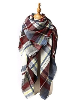 Women's Fall Winter Scarf Classic Tassel Plaid Scarf Warm Soft Chunky Large Blanket Wrap Shawl Scarves