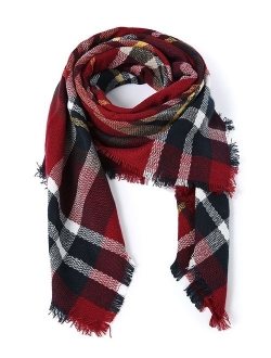 Women's Fall Winter Scarf Classic Tassel Plaid Scarf Warm Soft Chunky Large Blanket Wrap Shawl Scarves