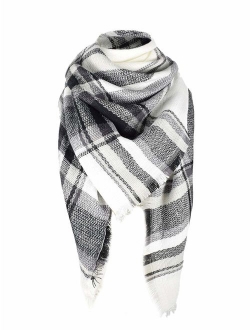 Women's Fall Winter Scarf Classic Tassel Plaid Scarf Warm Soft Chunky Large Blanket Wrap Shawl Scarves