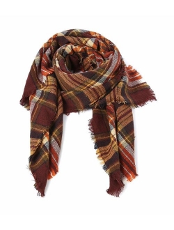 Women's Fall Winter Scarf Classic Tassel Plaid Scarf Warm Soft Chunky Large Blanket Wrap Shawl Scarves