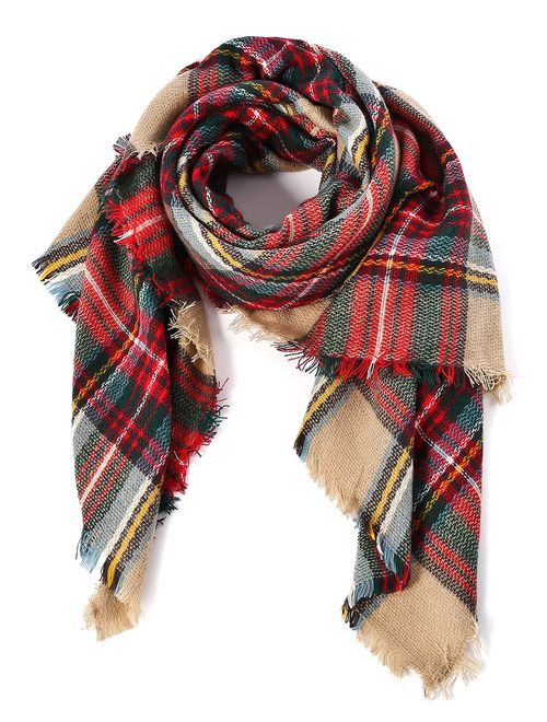 Women's Fall Winter Scarf Classic Tassel Plaid Scarf Warm Soft Chunky Large Blanket Wrap Shawl Scarves