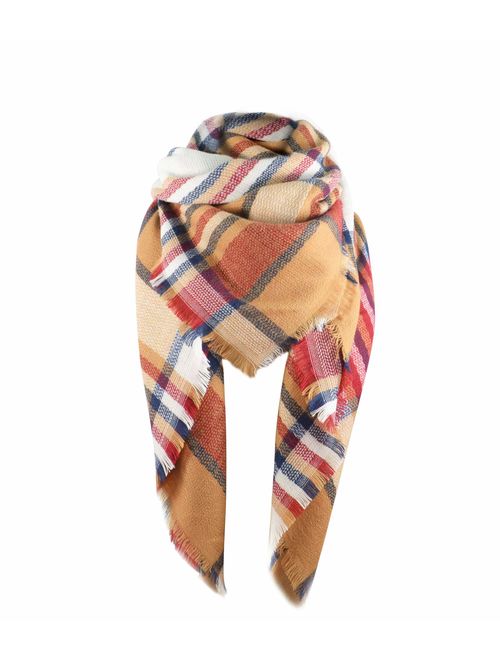 Women's Fall Winter Scarf Classic Tassel Plaid Scarf Warm Soft Chunky Large Blanket Wrap Shawl Scarves